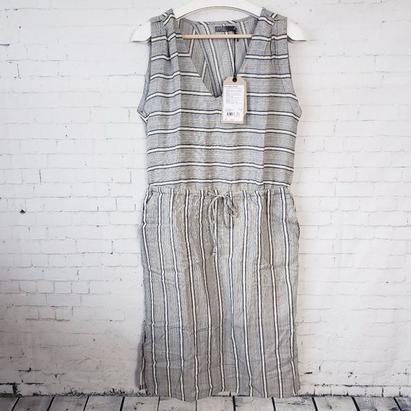 Prana Ecotropics Dress Size S Womens 100% Organic Cotton Stripe Midi Boho New - Picture 2 of 12